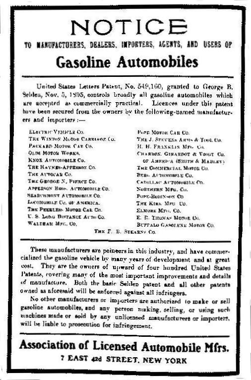 1903 Ford Association of Licensed Automobile Manufacturers Notice